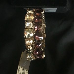 2 Crystal Jeweled Bangle Bracelets Purple & White